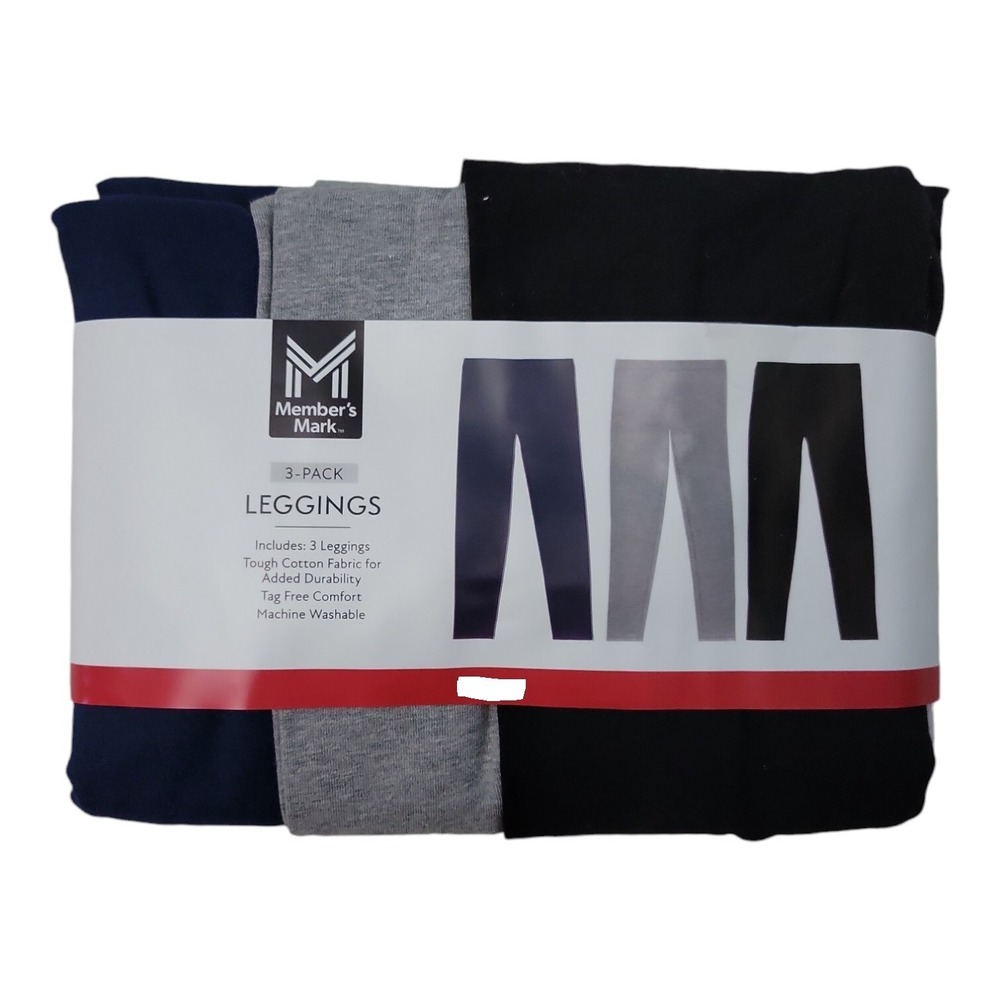 NEW‎ Member's Mark Girls 3-Pack Elastic Waistband Cotton Leggings L (10/12)
